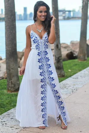 Ivory Maxi Dress with Floral Embroidery