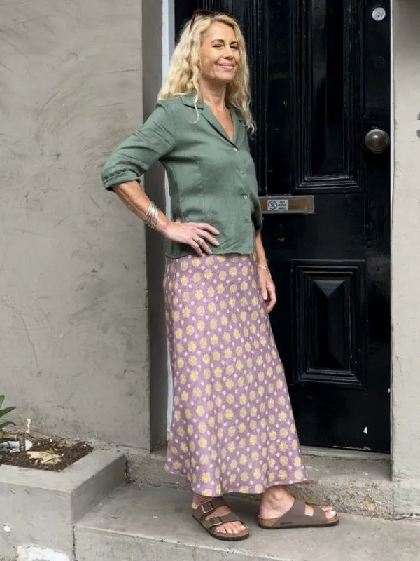 Jiva Midi Linen Prudence Skirt- Daisies