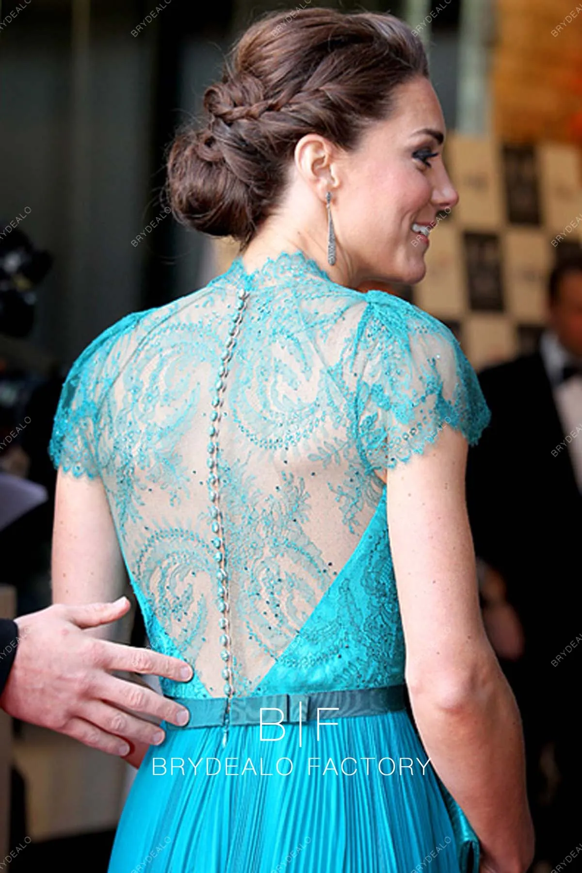 Kate Middleton Jade Chiffon Lace Elegant Long Red Carpet Celebs Evening Dress