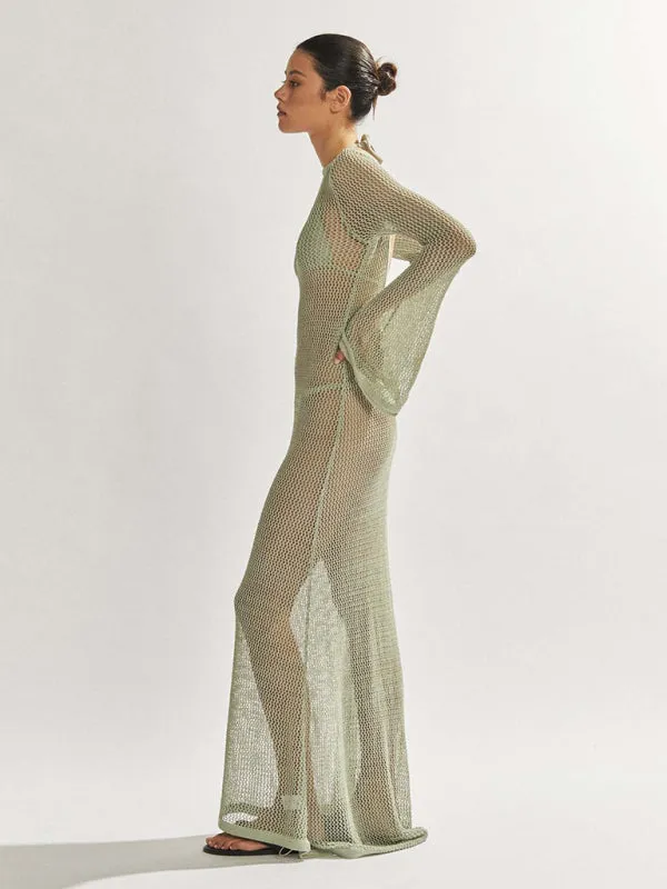 Knitted Backless See-Through Maxi Dress