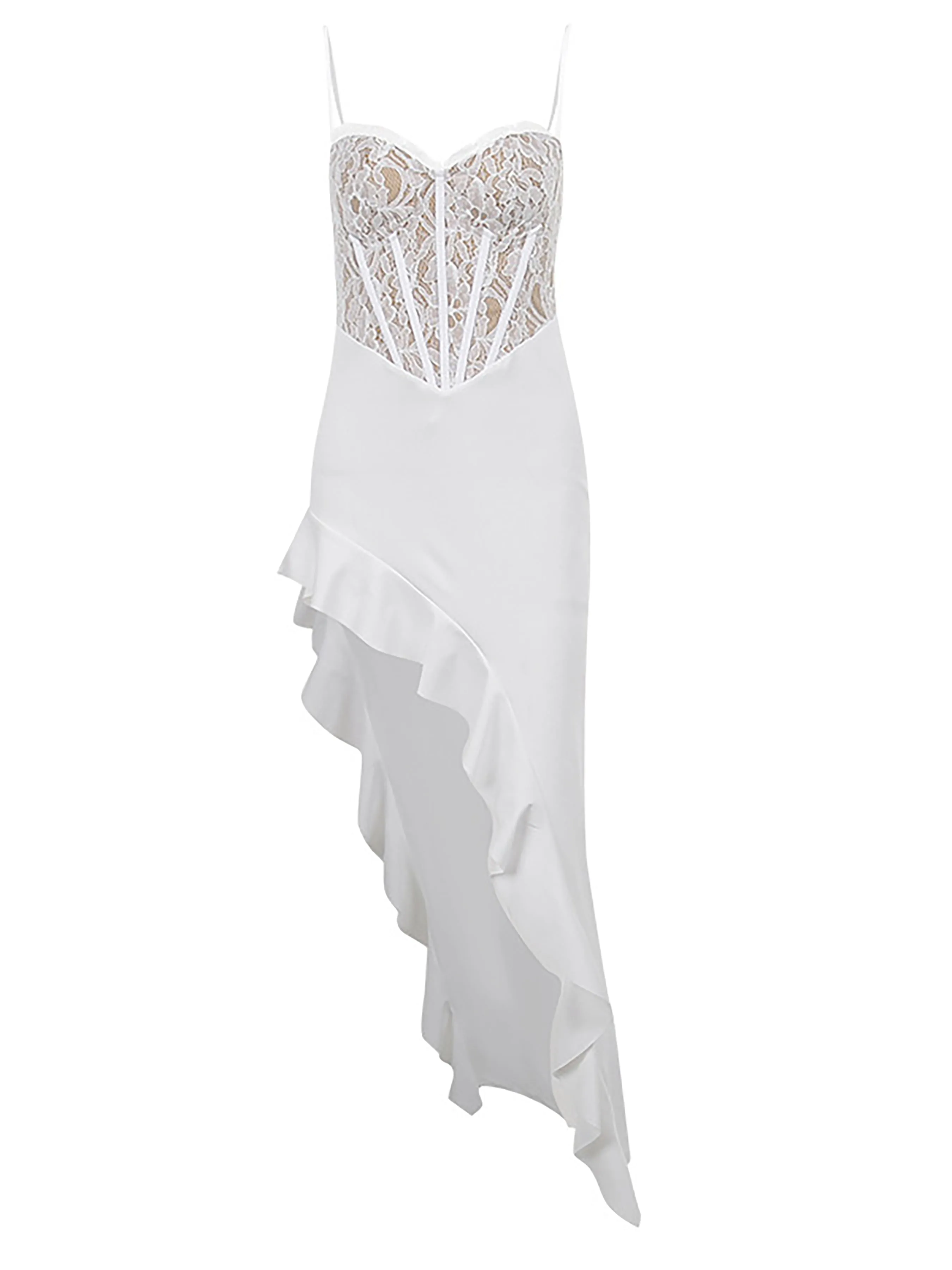 Lace Splicing See-through Ruffled Hem Sexy Dress MSD1238