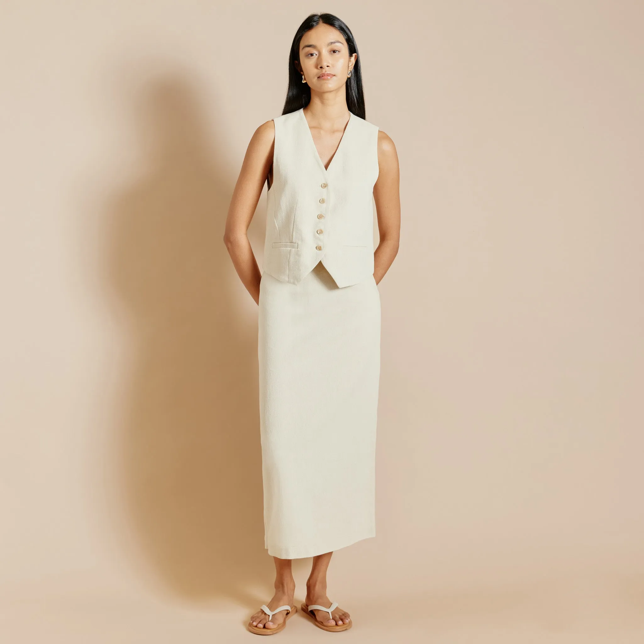 Linen Twill Pencil Skirt by Albaray