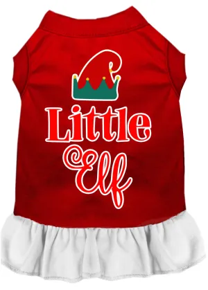 Little Elf Screen Print Dog Dress Red With White Sm