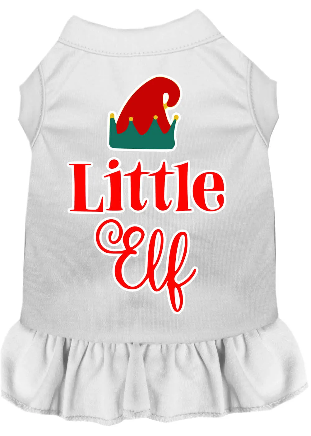 Little Elf Screen Print Dog Dress White Med