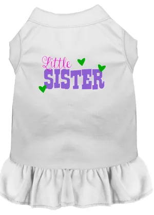 Little Sister Screen Print Dog Dress White Sm