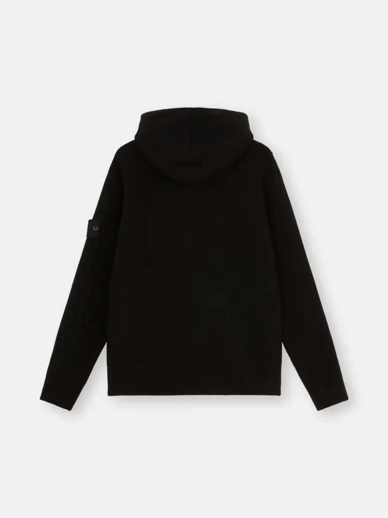 Loose Fit Cardigan with Hood and Zip - BLACK