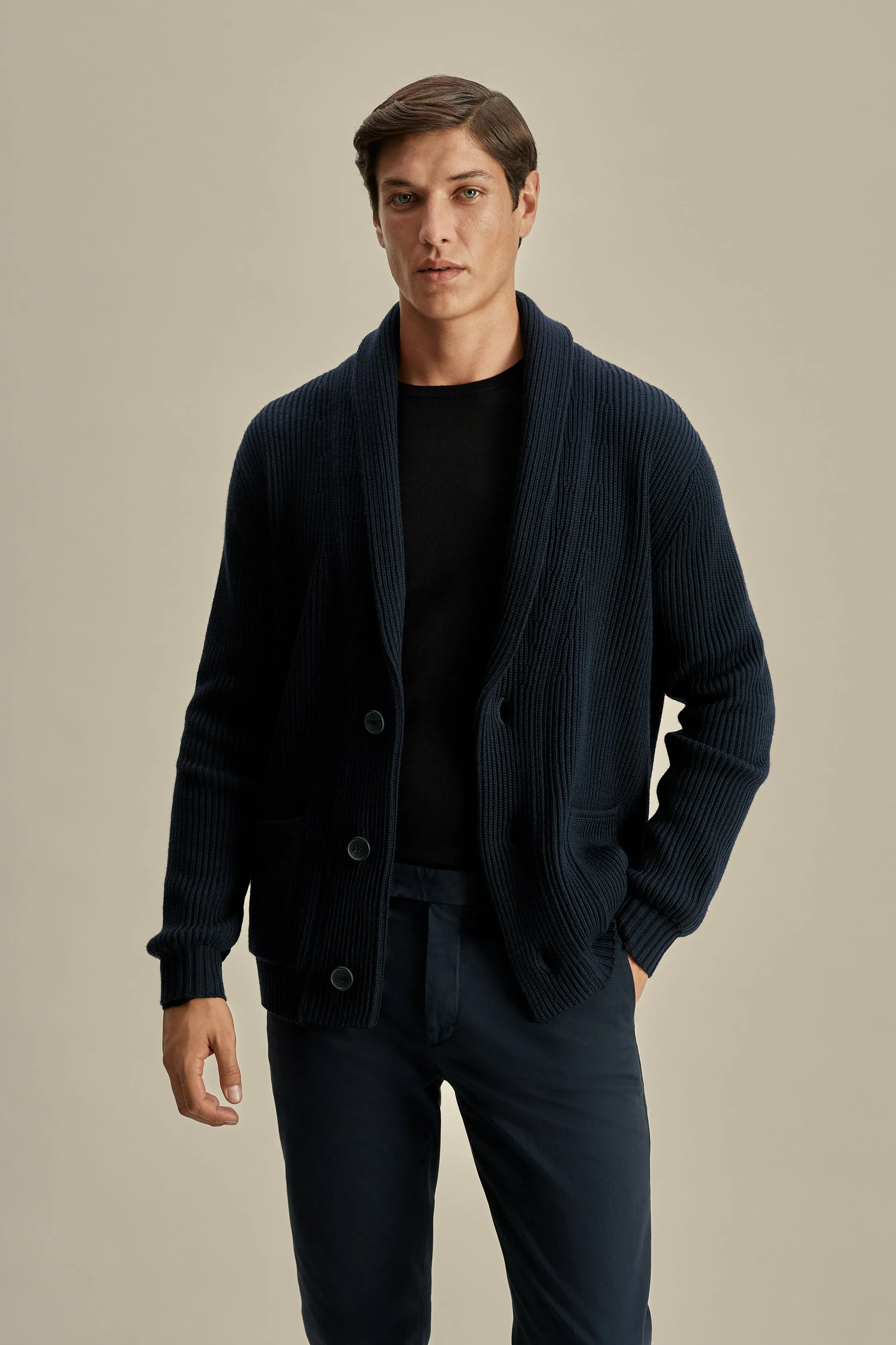 Merino Wool Single Breasted Shawl Cardigan