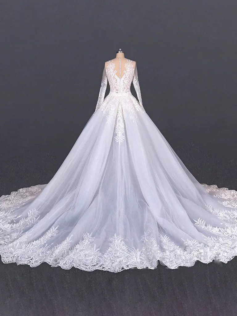 Mermaid Long Sleeve Lace Wedding Dress With Detachable Train