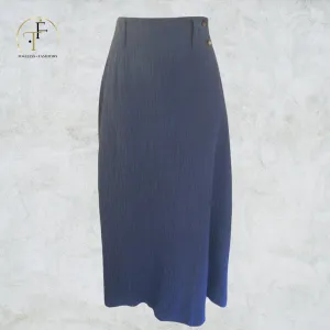 Mulberry Blue Long Textured Wrap Linen & Cotton Skirt UK 10 US 6 EU 38