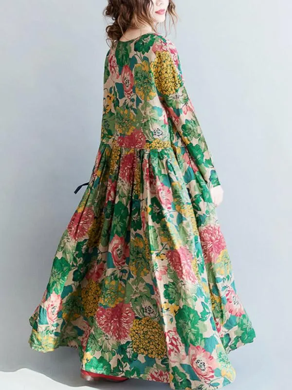 National Style Flower Printed Long Dress