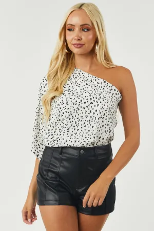 Off White Leopard Print One Shoulder Top