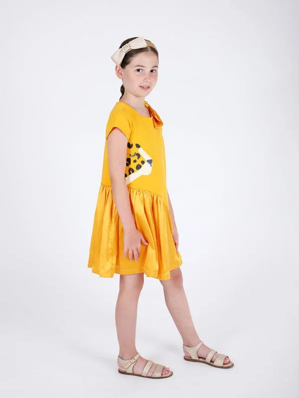 One Friday Kids Girls Yellow Animal Printed Dress With Bow