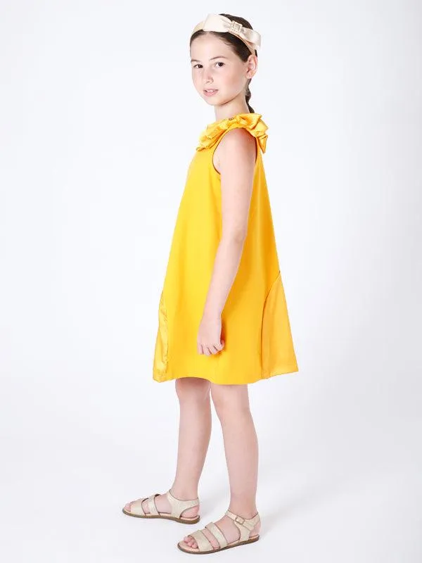 One Friday Kids Girls Yellow Animal Printed Dress With Bow