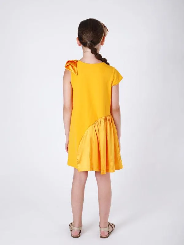 One Friday Kids Girls Yellow Animal Printed Dress With Bow