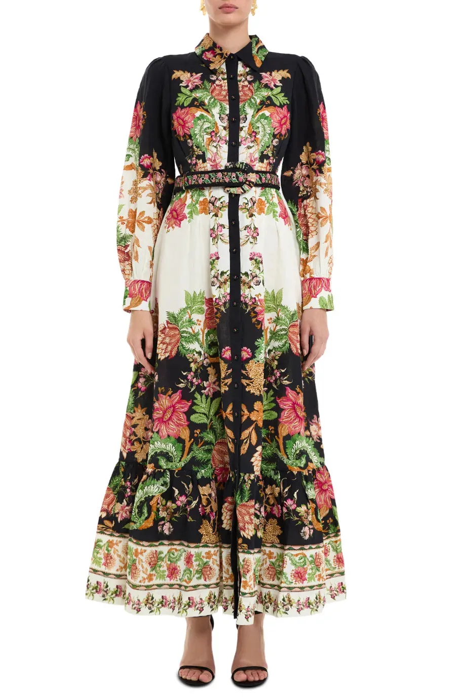 Pahi Flora Shirt Maxi Dress With Handcrafted Button And Belt