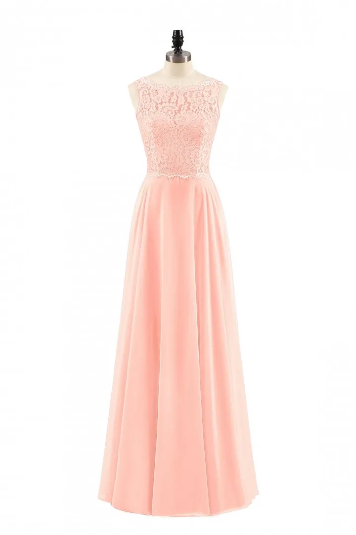 Pearl Pink Backless A-Line Long Bridesmaid Dress