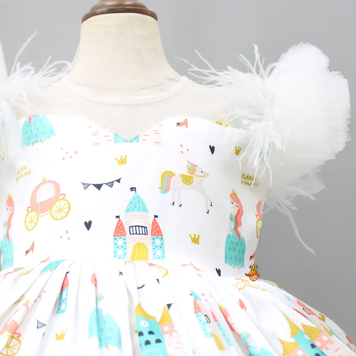 Pre Order: Little Princess Printed White Dress