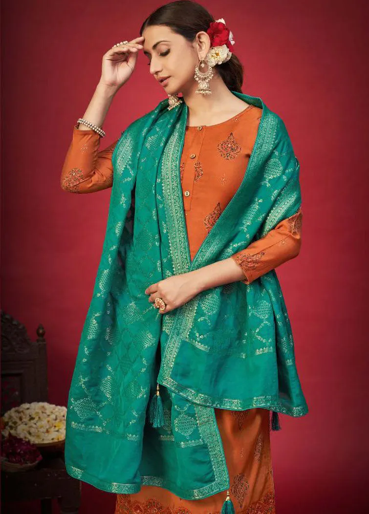 Pure Cotton Silk Unstitched Dress Material with Banarasi Dupatta