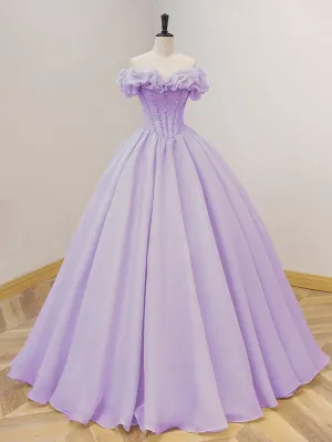 Purple A-Line Off Shoulder Long Prom Dresses, Purple Sweet 16 Dress