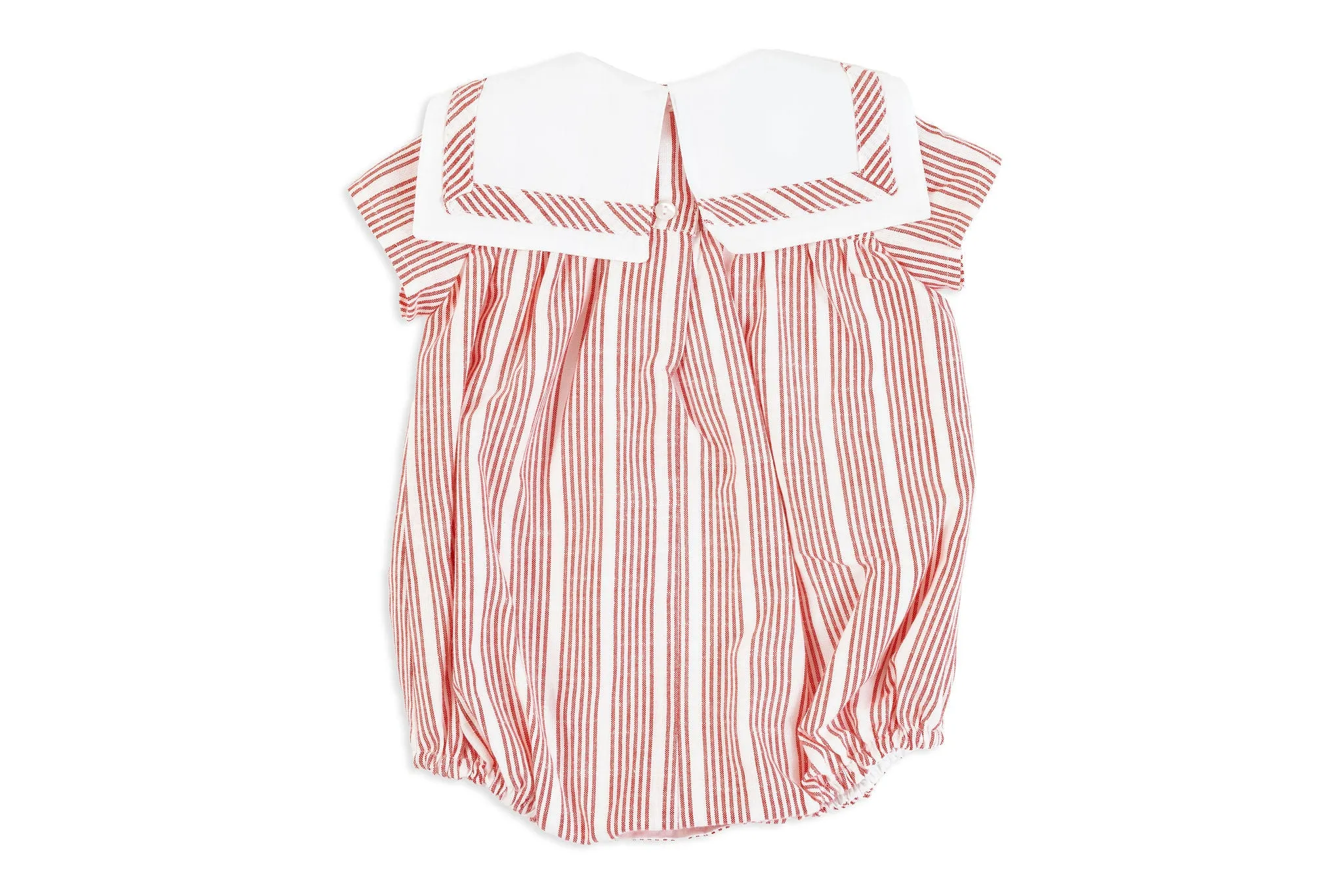 Red Stripes Linen Romper Sailor Style