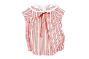 Red Stripes Linen Romper Sailor Style