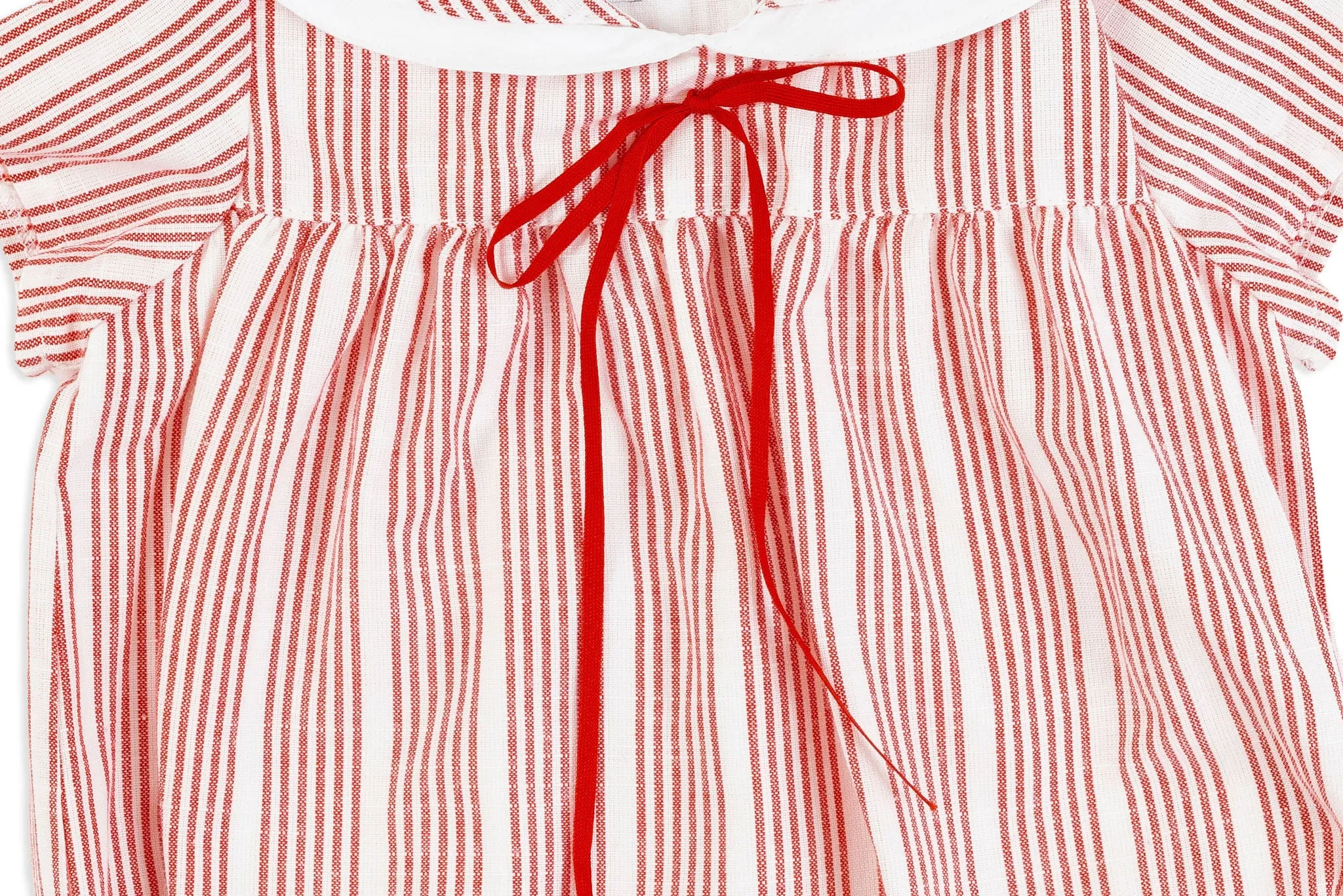 Red Stripes Linen Romper Sailor Style