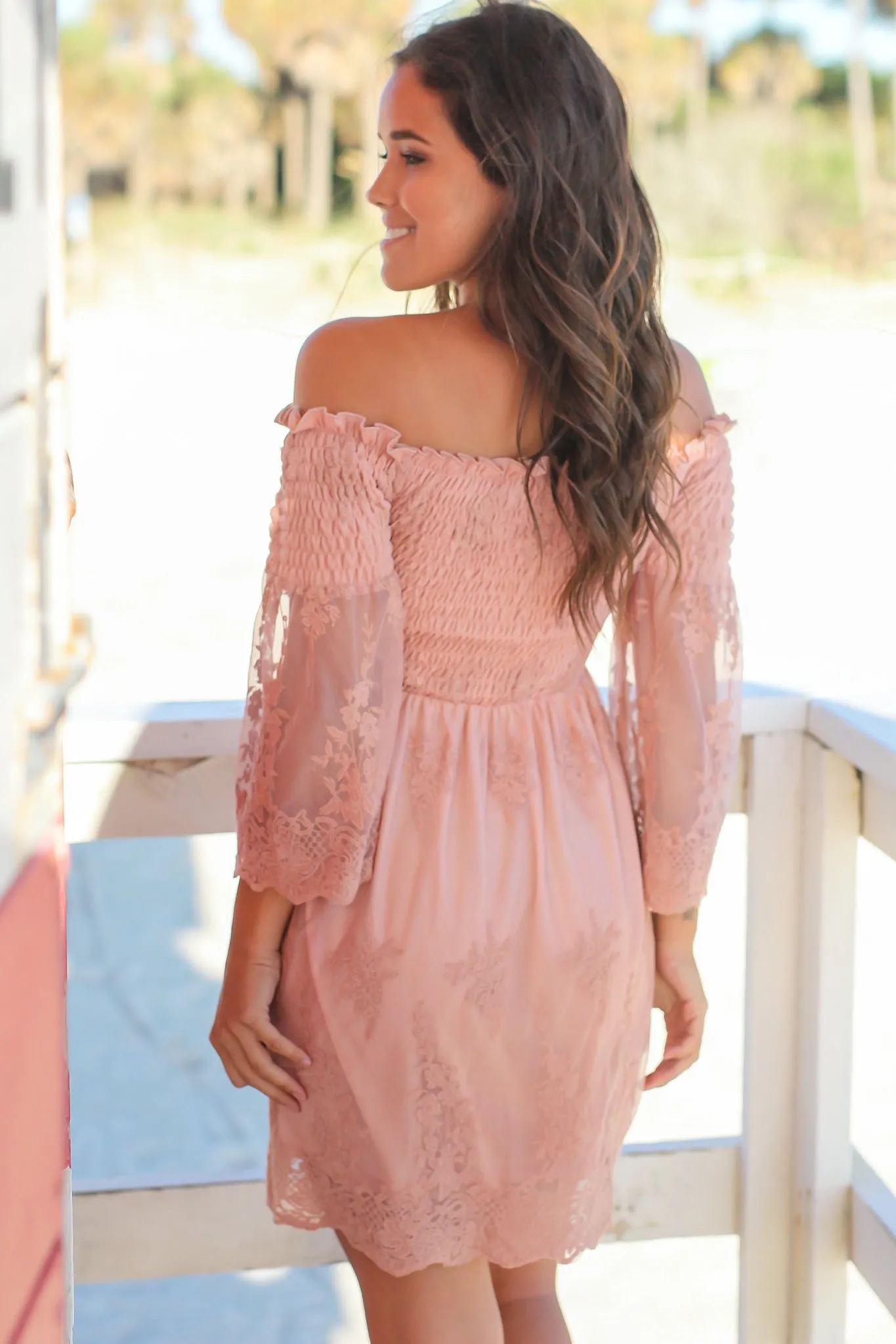 Rose Lace Off Shoulder Short Dress