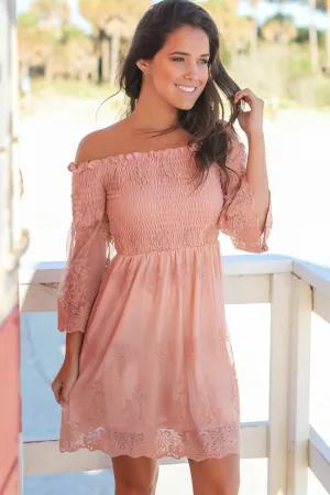 Rose Lace Off Shoulder Short Dress