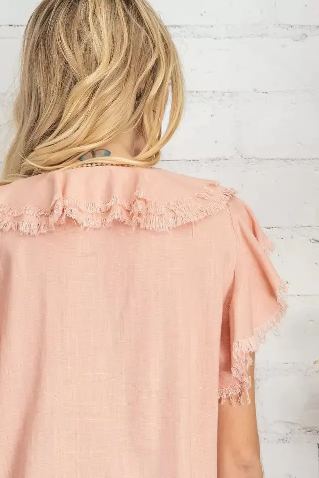 Ruffle sleeve linen woven top