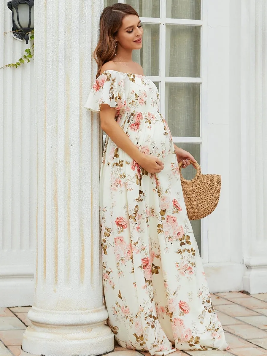 Ruffled Off-Shoulder A-Line Maternity Dress