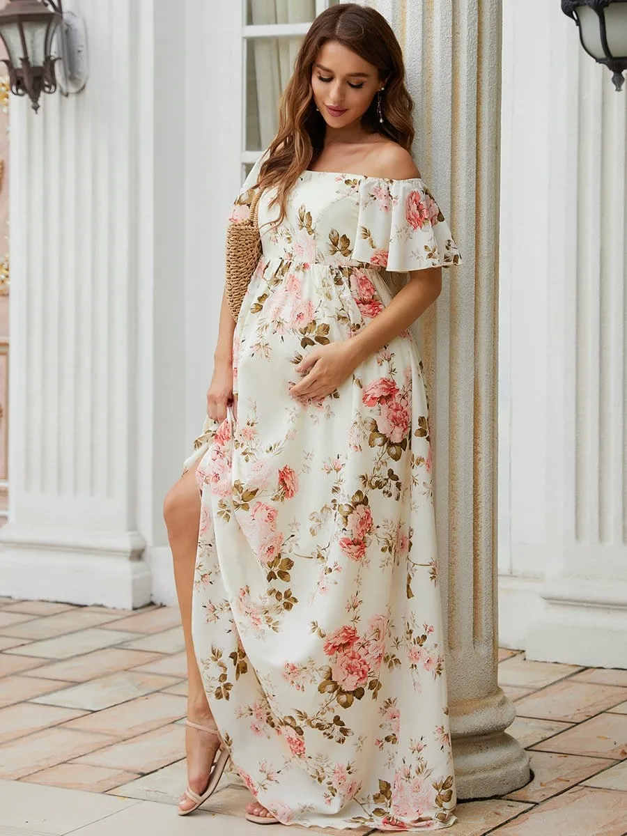 Ruffled Off-Shoulder A-Line Maternity Dress