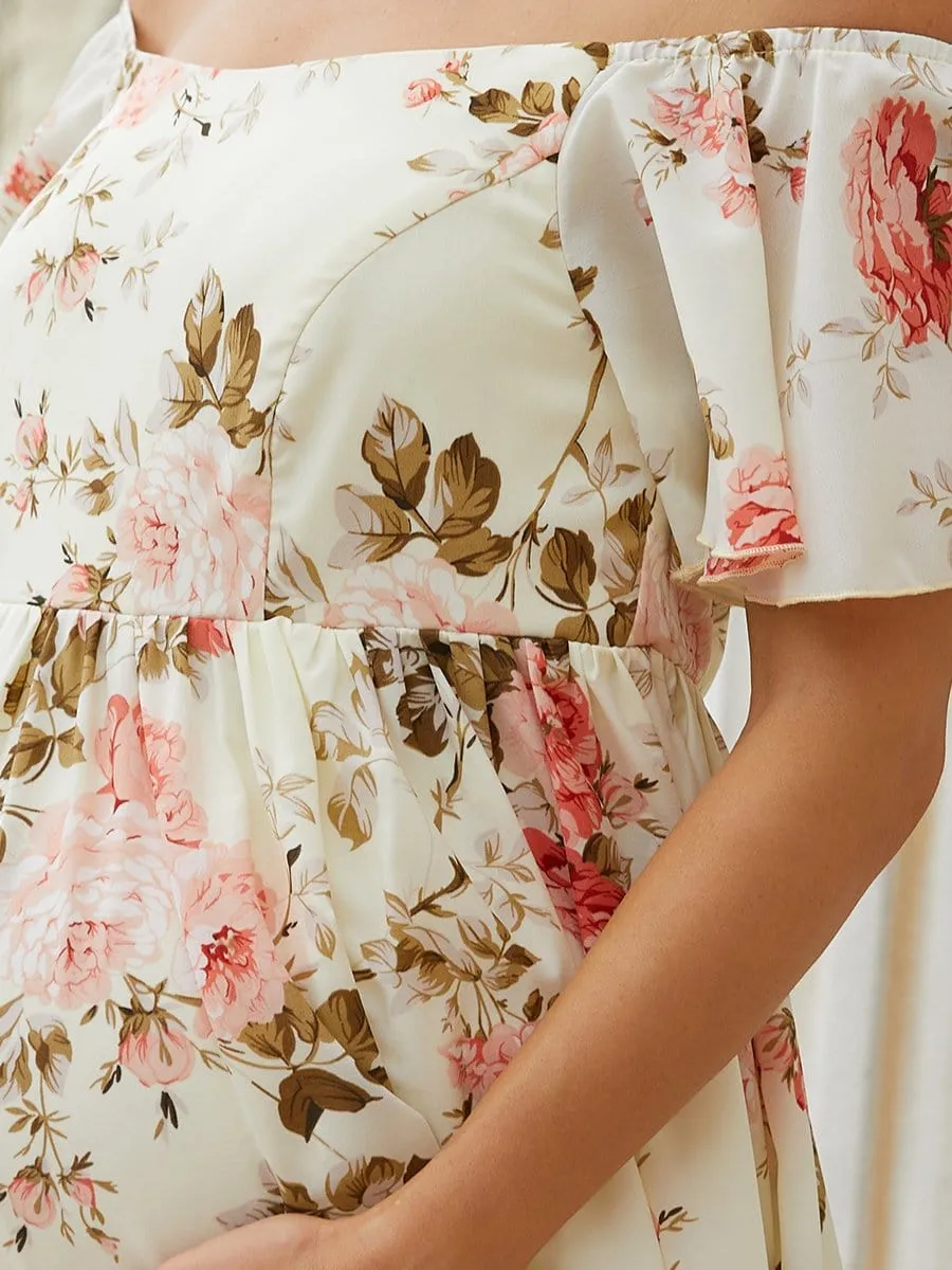 Ruffled Off-Shoulder A-Line Maternity Dress