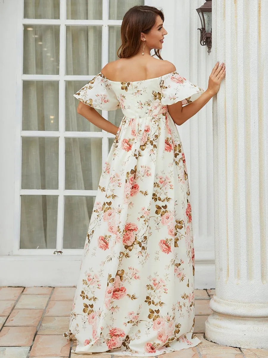 Ruffled Off-Shoulder A-Line Maternity Dress