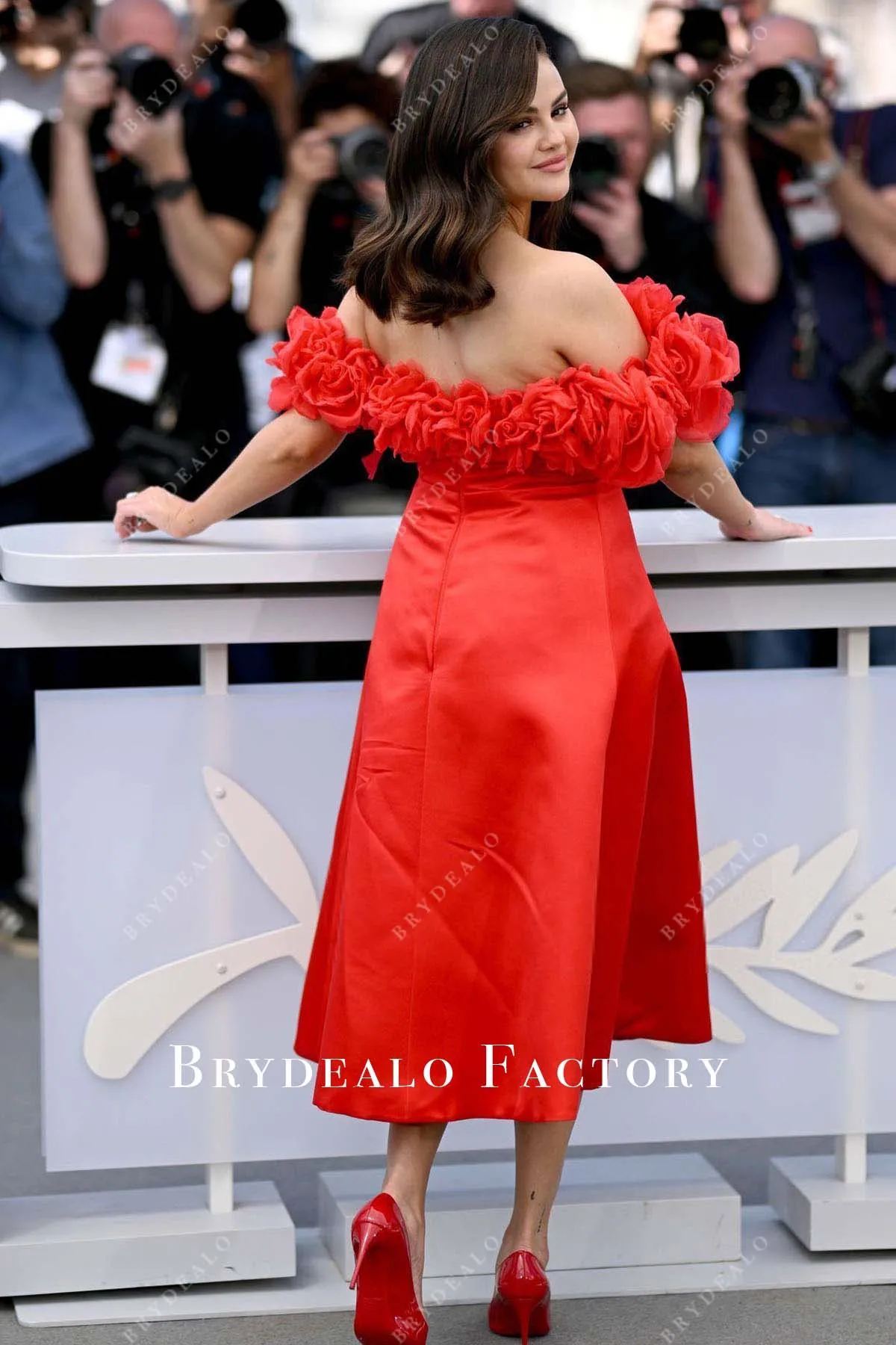 Selena Gomez Red Off Shoulder 2024 Cannes Film Festival Dress