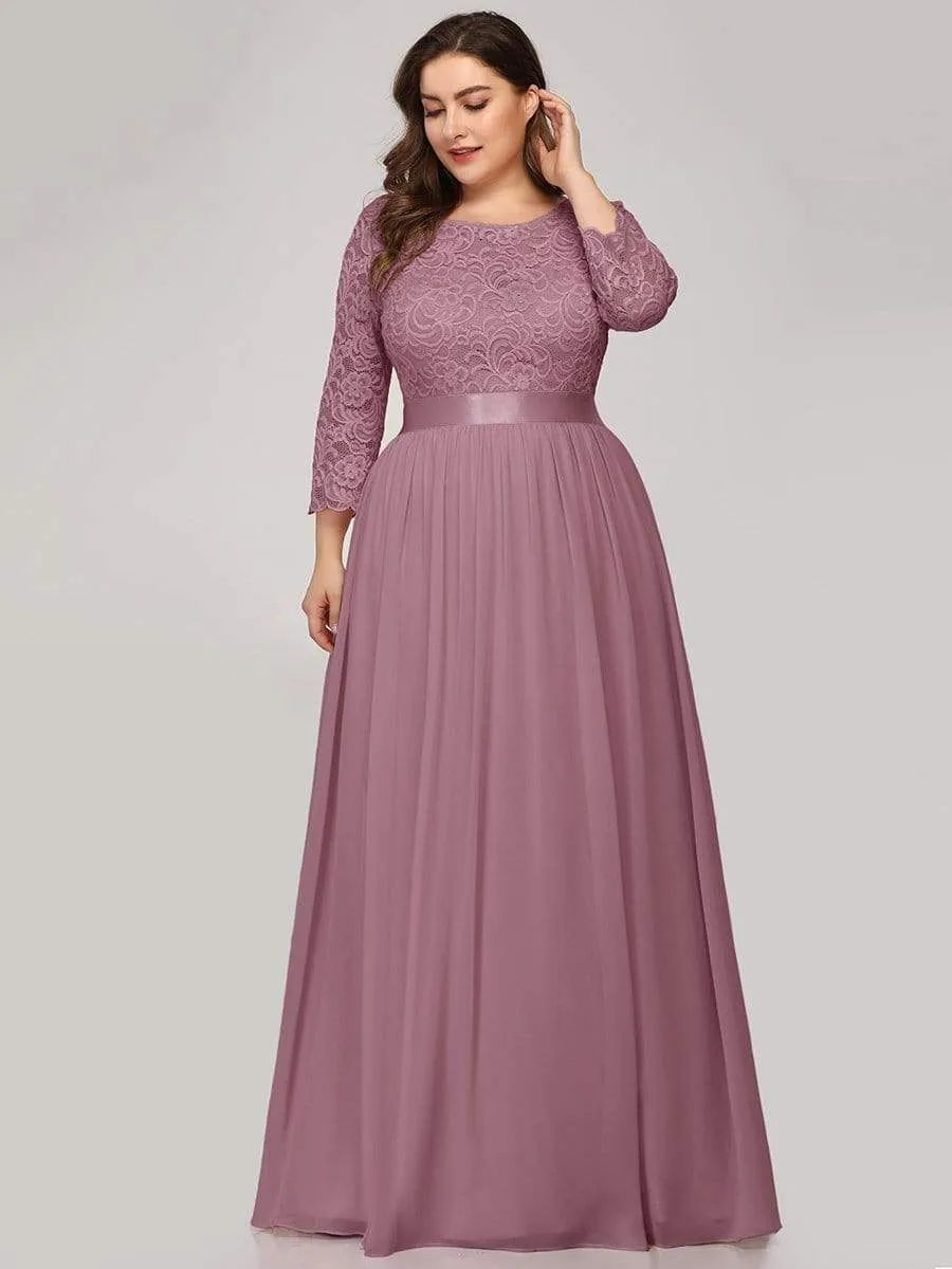 Simple Plus Size Lace Evening Dress with Half Sleeves