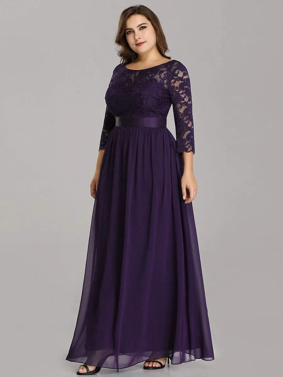 Simple Plus Size Lace Evening Dress with Half Sleeves