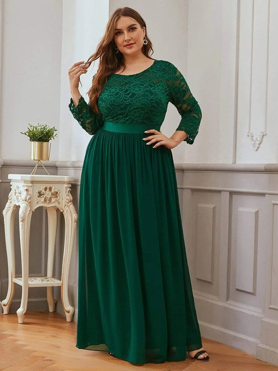 Simple Plus Size Lace Evening Dress with Half Sleeves