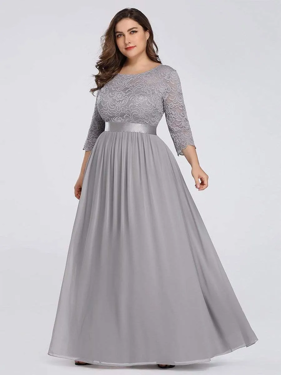 Simple Plus Size Lace Evening Dress with Half Sleeves