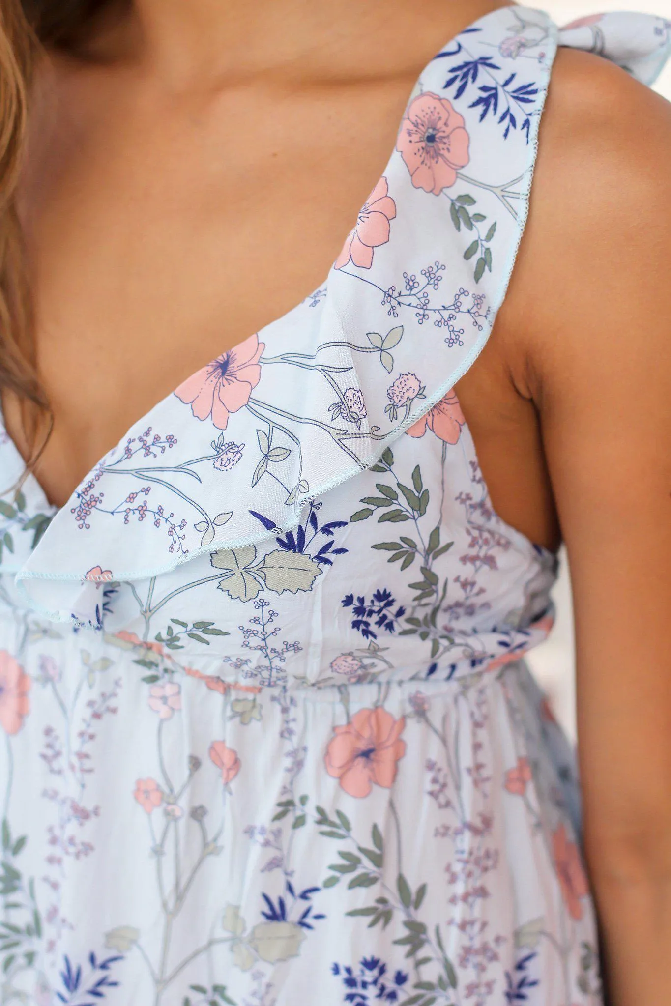 Sky Blue Floral Short Dress