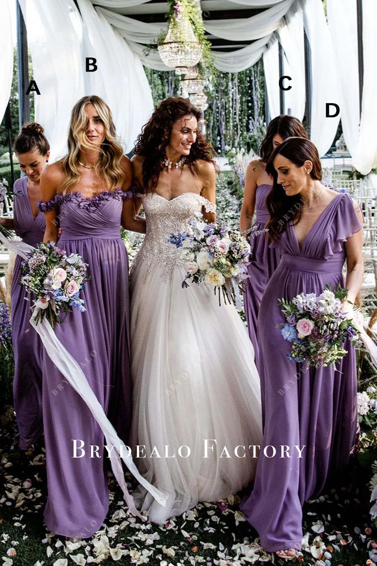 Floor Length Mismatched Tahiti Chiffon Bridesmaid Dresses - Ideal for E-commerce Listing