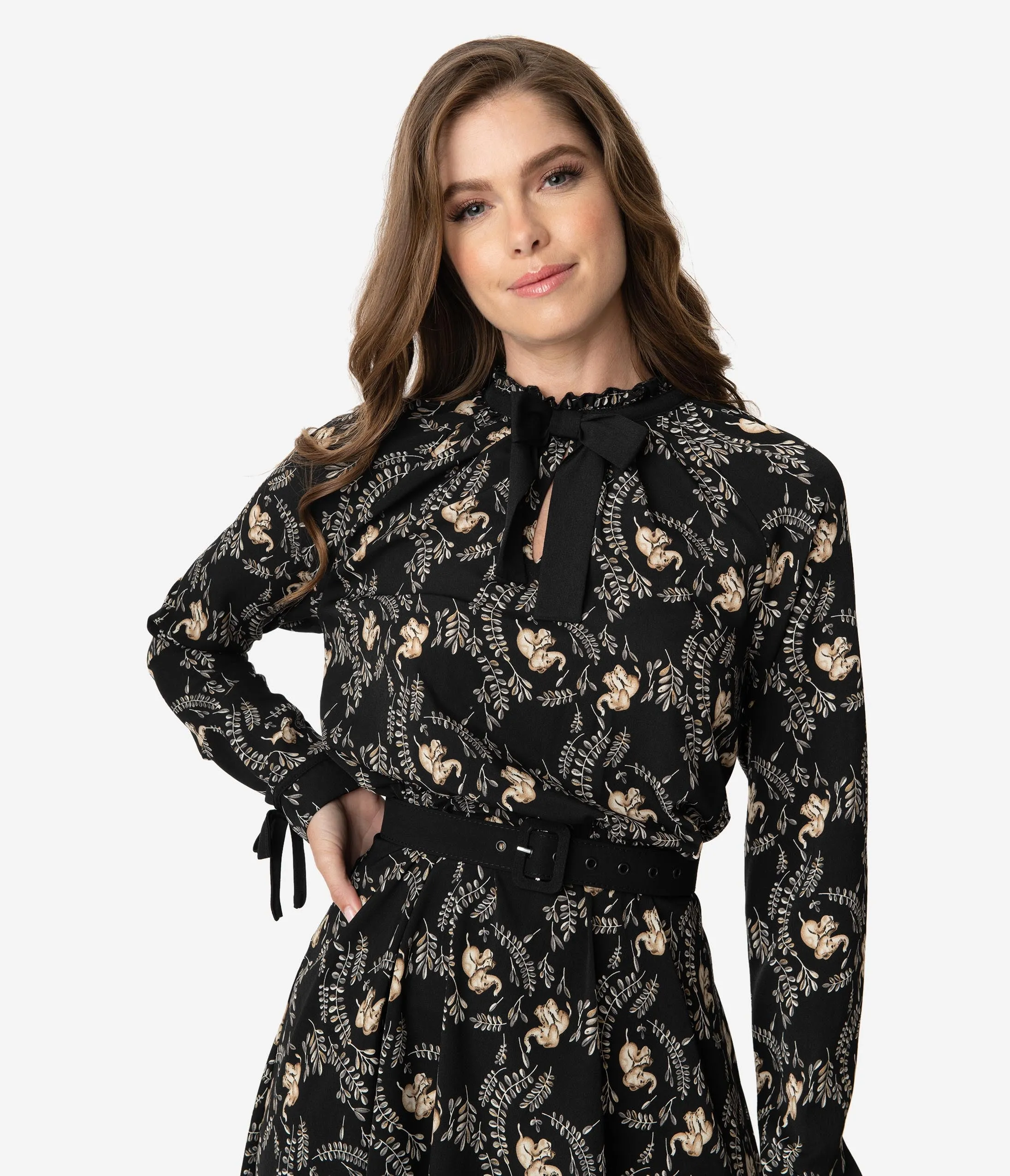 Unique Vintage 1950s Style Black Elephant Print Vandella Swing Dress