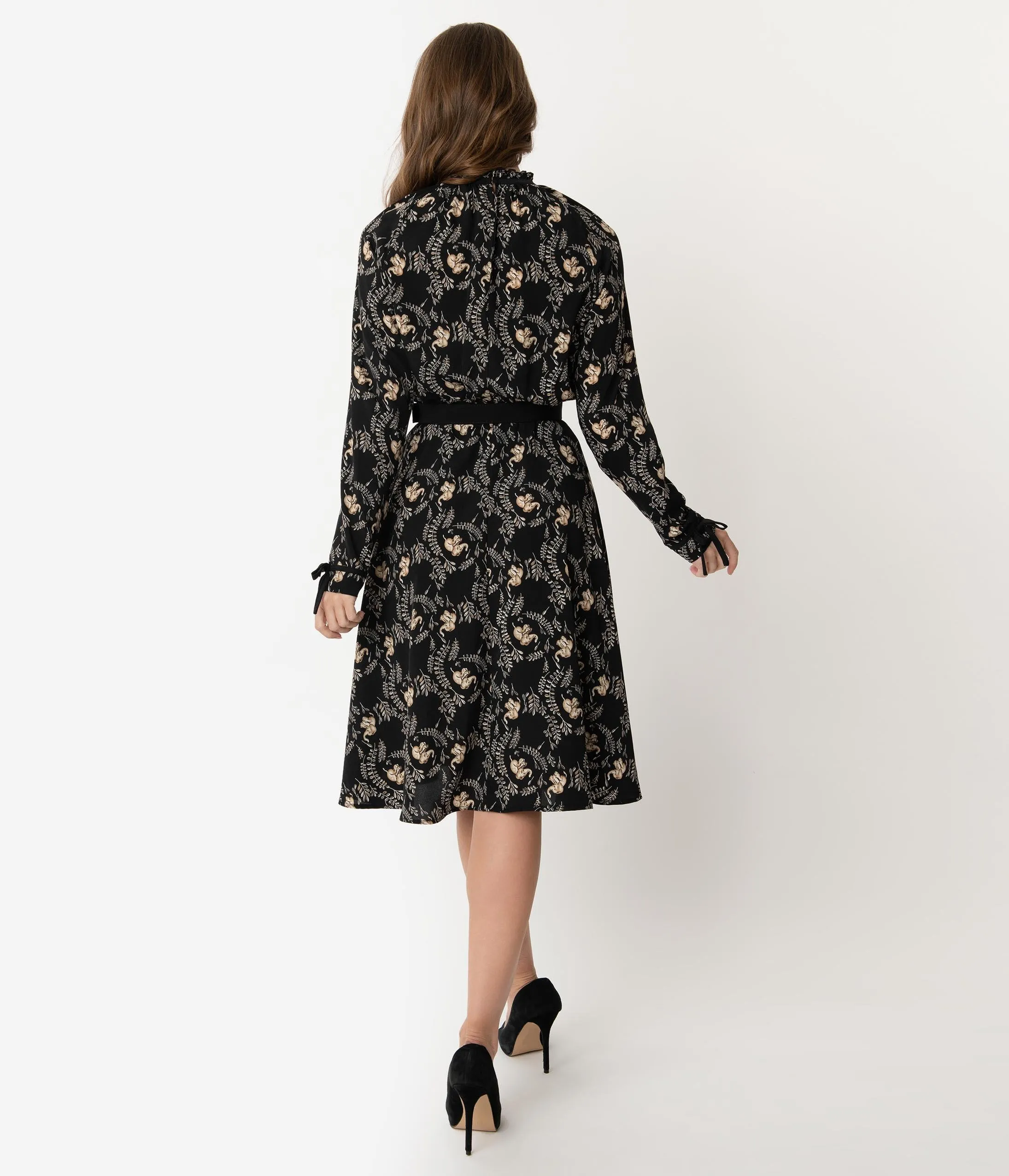 Unique Vintage 1950s Style Black Elephant Print Vandella Swing Dress