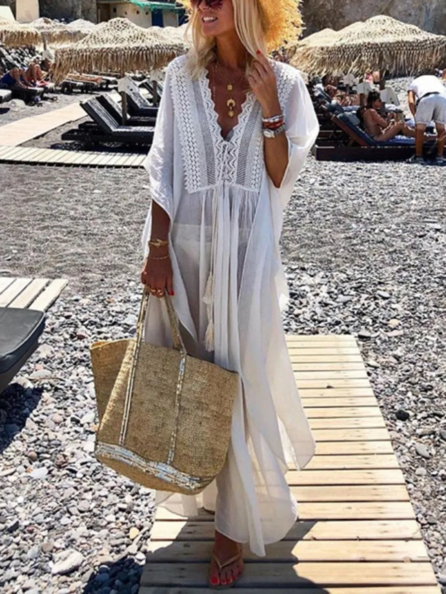 V-Neck See Through Vacation Maxi Dress