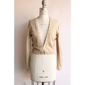 Vintage 1960s Beige Wool Angora Sweater with Rhinestones