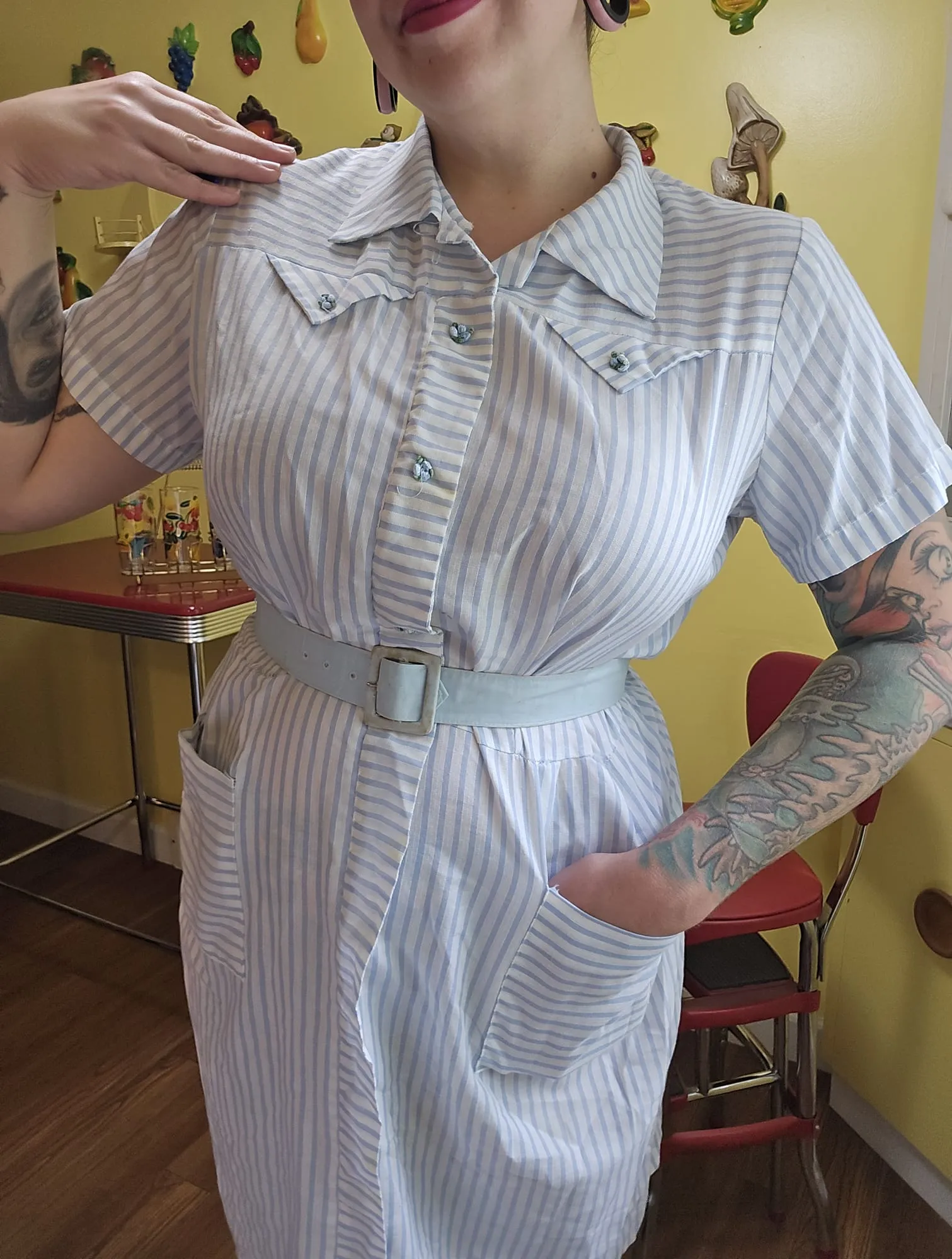 Vintage 60's Blue and White Striped Dress