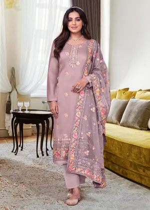 Viscose Silk Old Rose Purple Embroidered Salwar Kameez