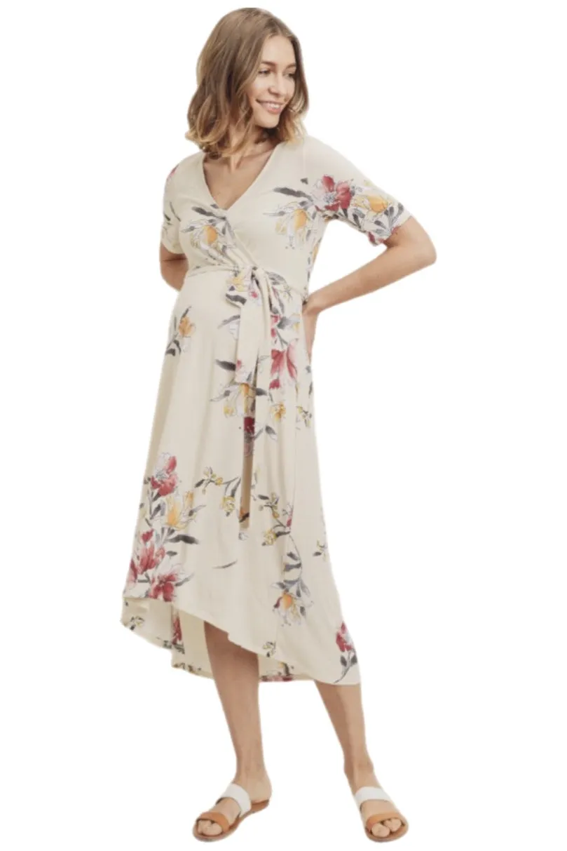 Wrap Maternity Nursing Dress Style 1623 in Nude Floral